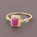 14K Yellow Gold Pink Ruby Halo Ring