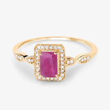 14K Yellow Gold Pink Ruby Halo Ring