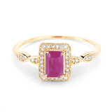 14K Yellow Gold Pink Ruby Halo Ring