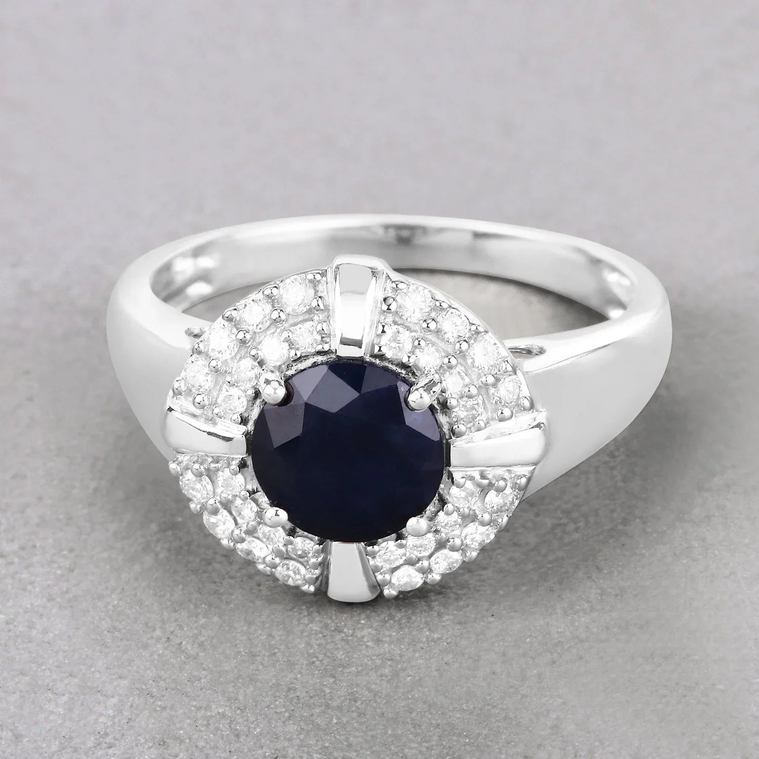 Genuine 10K Blue Sapphire and White Diamond Halo Ring