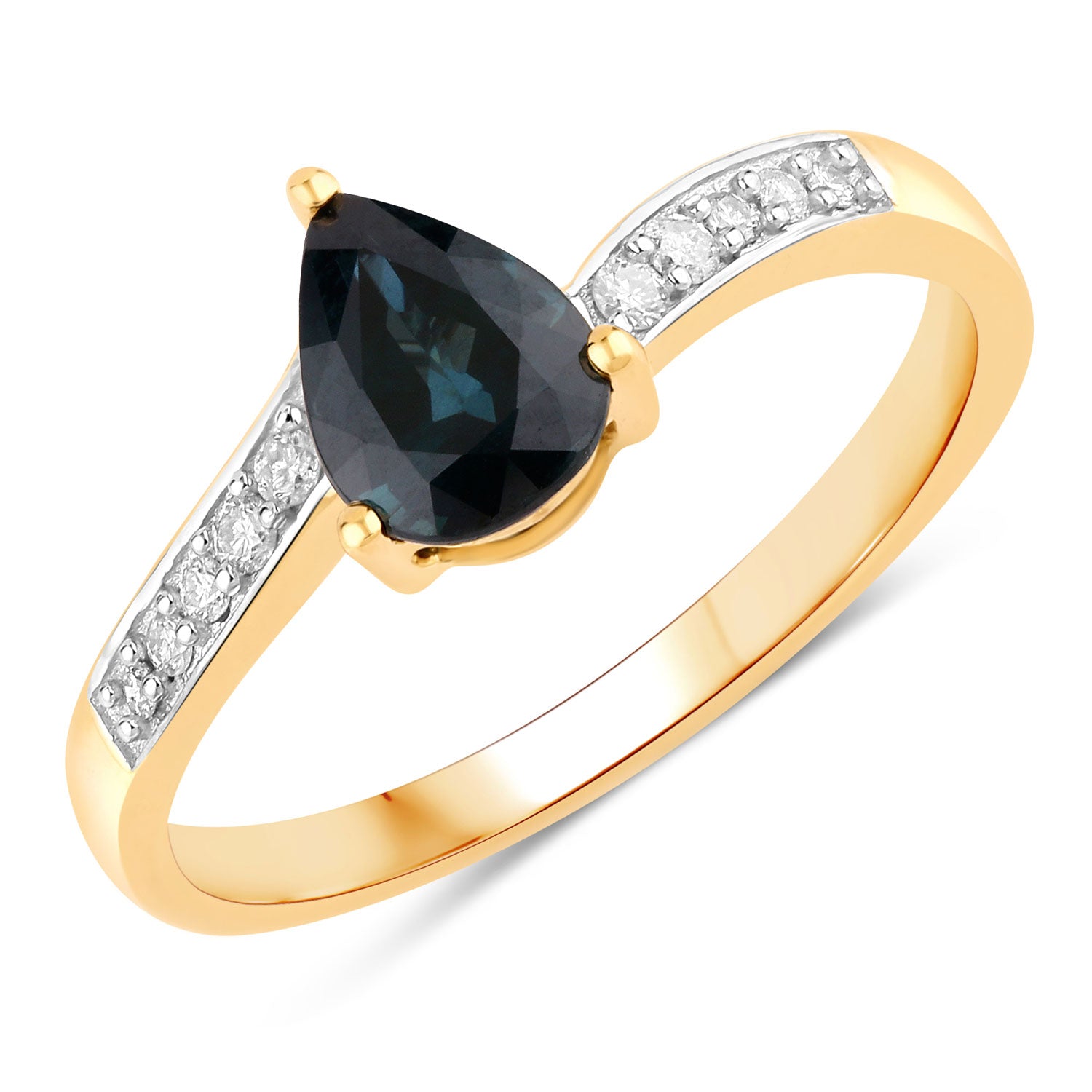 0.89ct Pear Blue Sapphire and White Diamond Prong Bypass 14K Yellow Gold Ring image 1