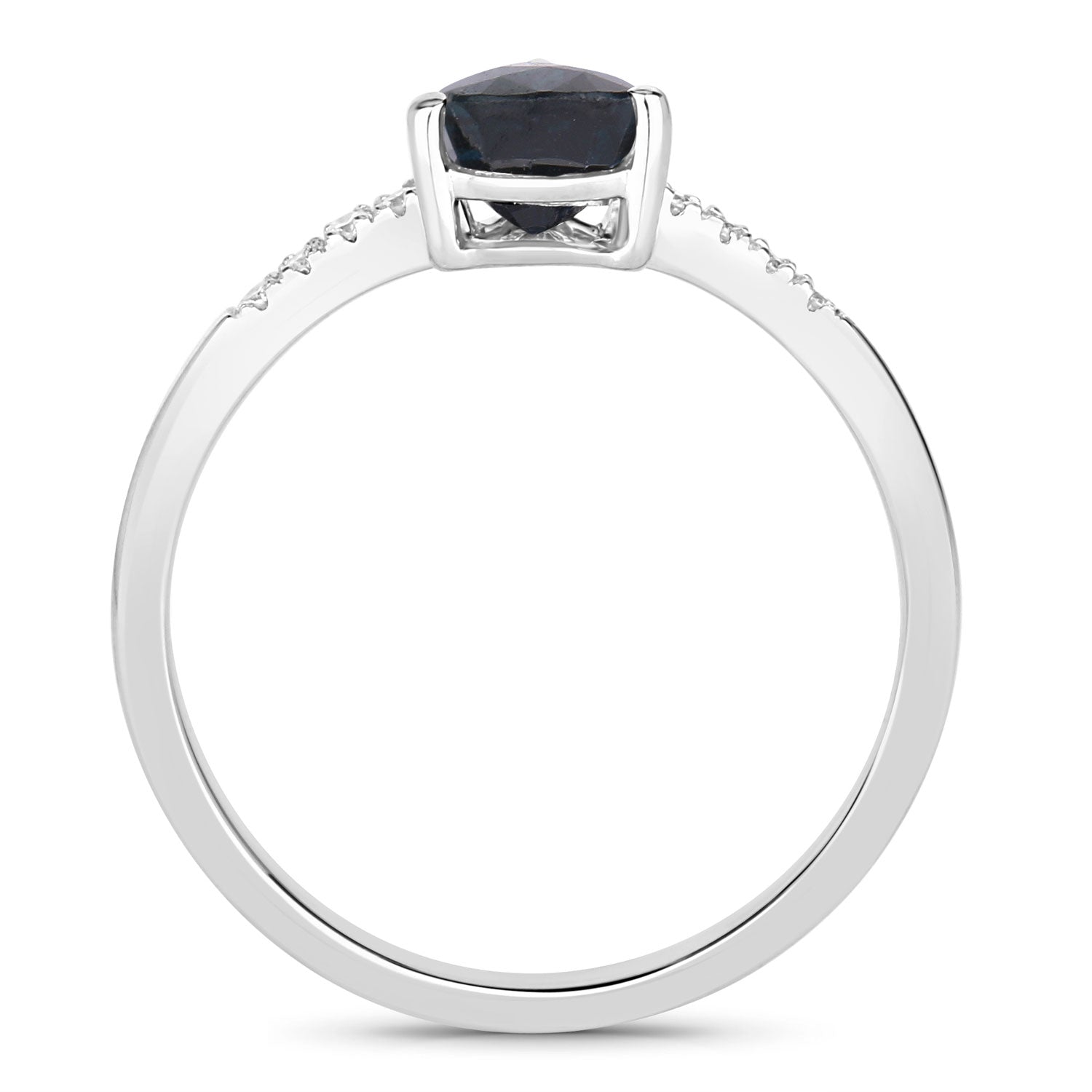 0.86ct Pear Blue Sapphire and White Diamond Prong Bridge 14K White Gold Ring image 2