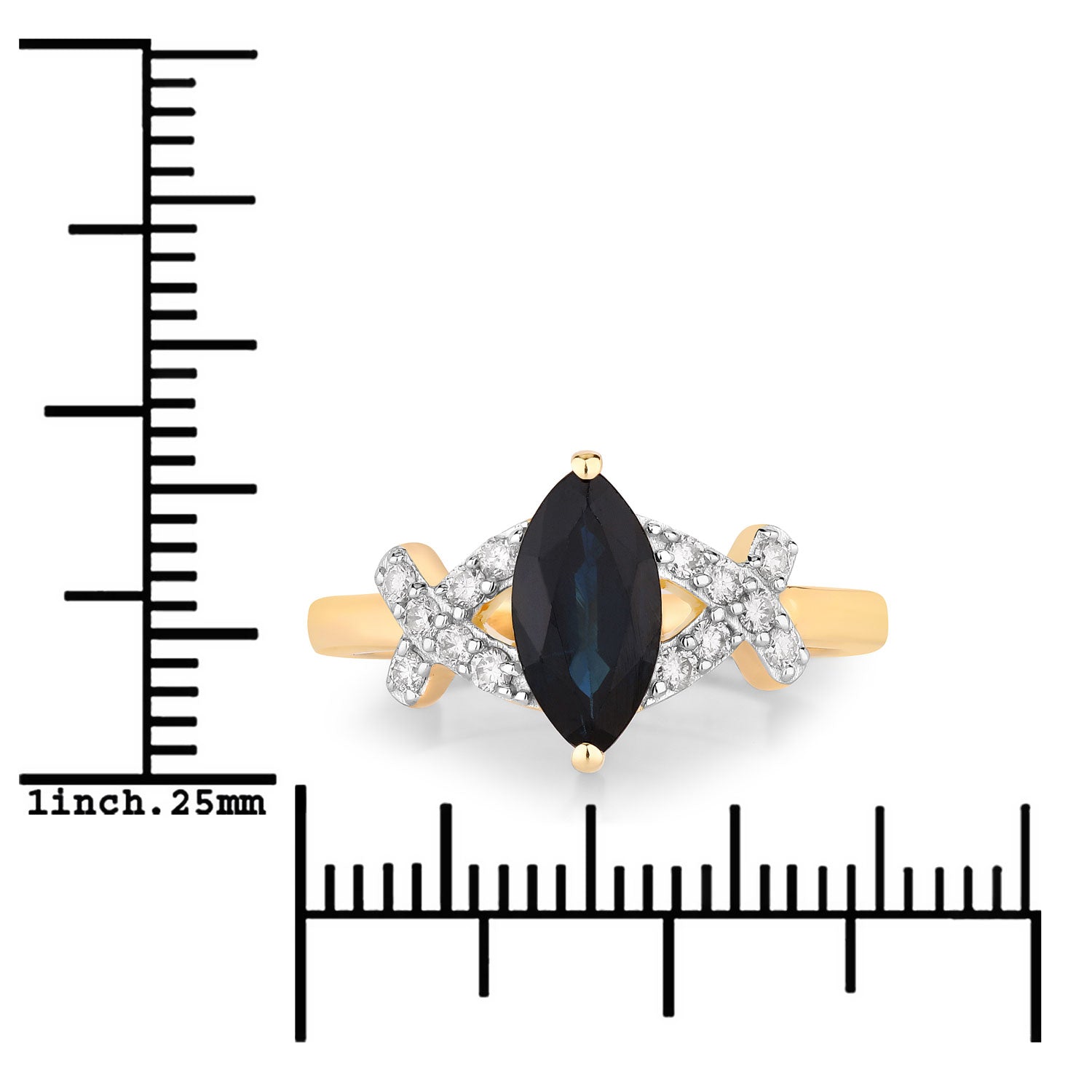 1.50ct Marquise Blue Sapphire and White Diamond Prong Butterfly 14K Yellow Gold Ring image 3