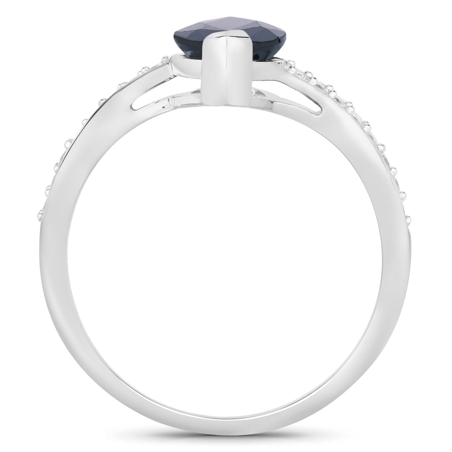 2.26ct Marquise Blue Sapphire and White Diamond Prong Bypass 14K White Gold Ring image 2