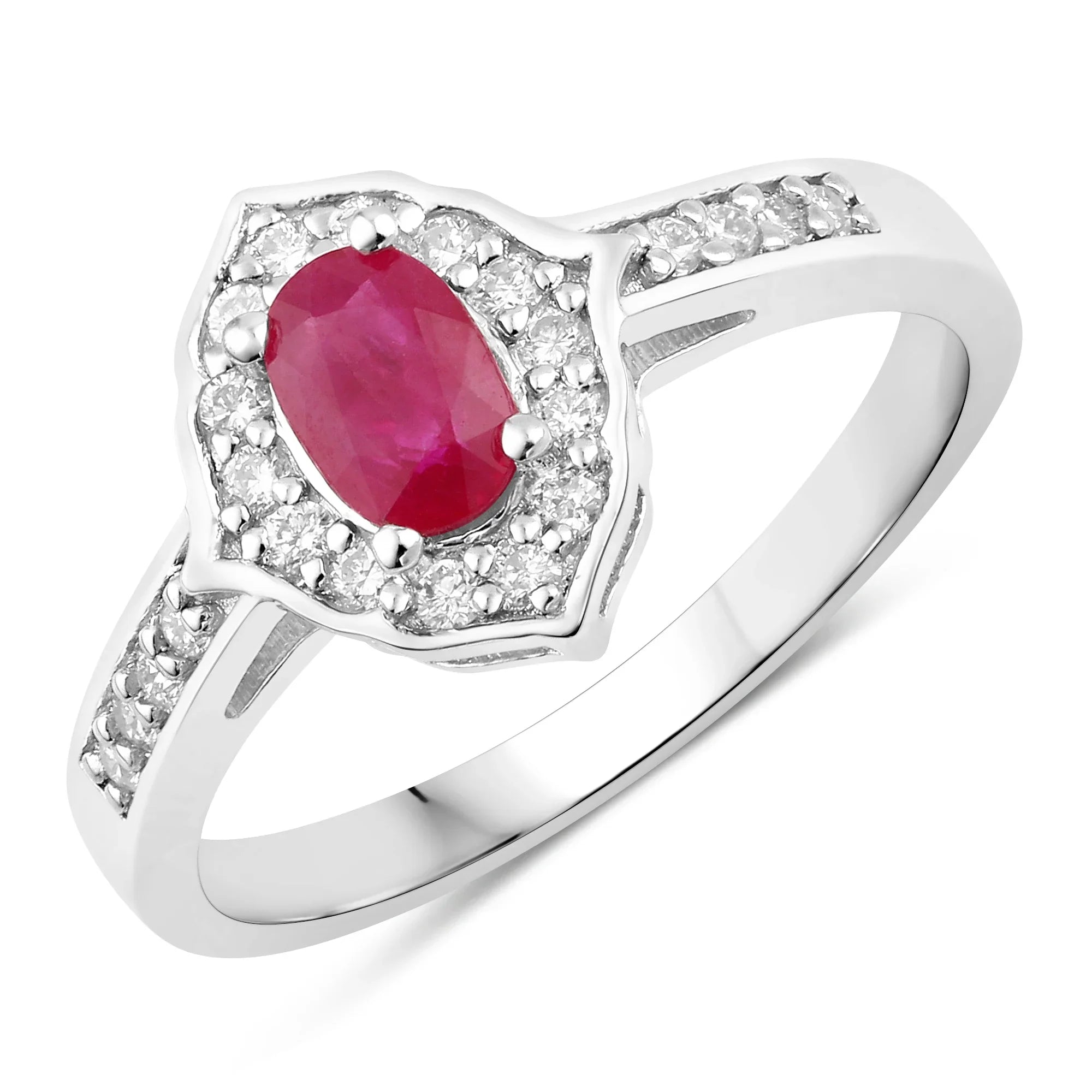 Natural Ruby and Lab Diamond Halo Ring