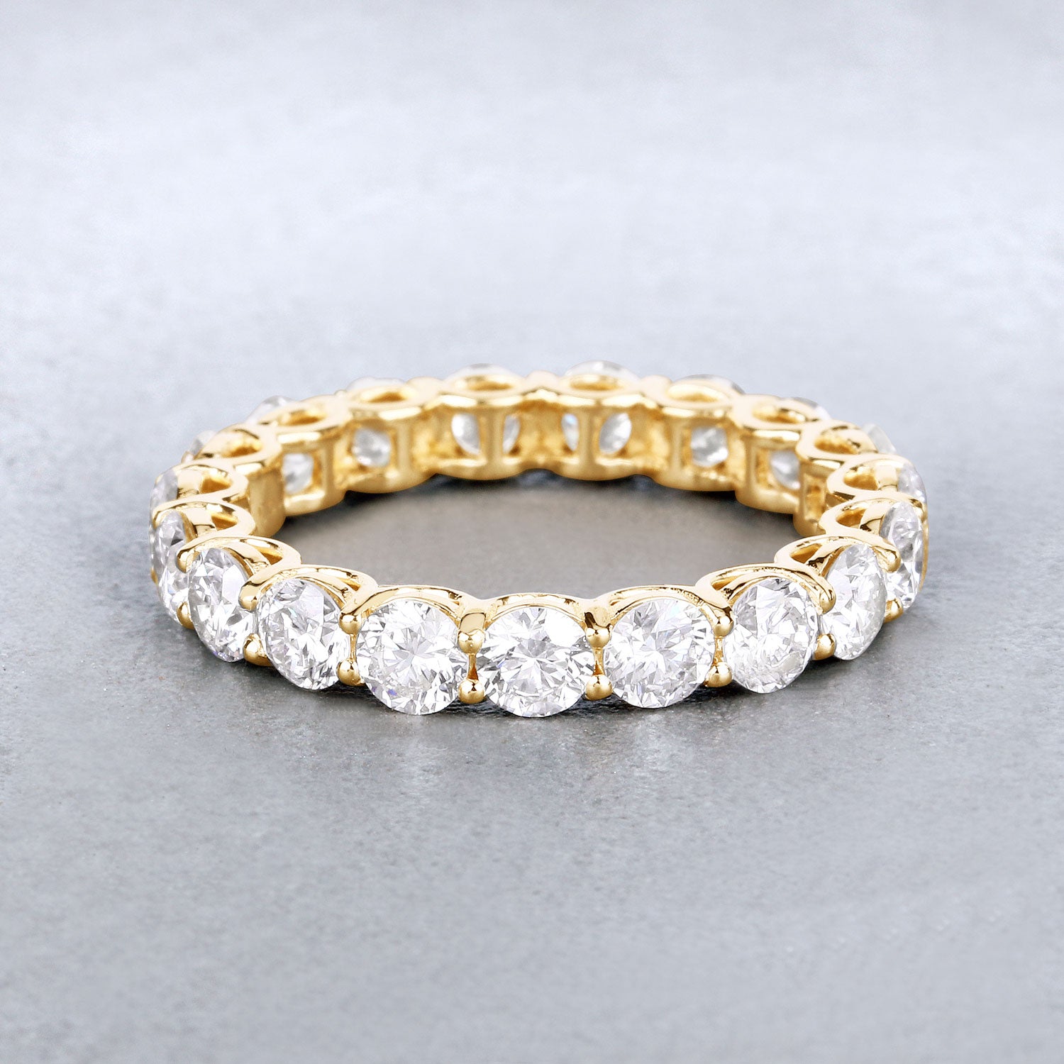 3.00ct Round Lab Grown Diamond Prong Band 14K Yellow Gold Ring image 2