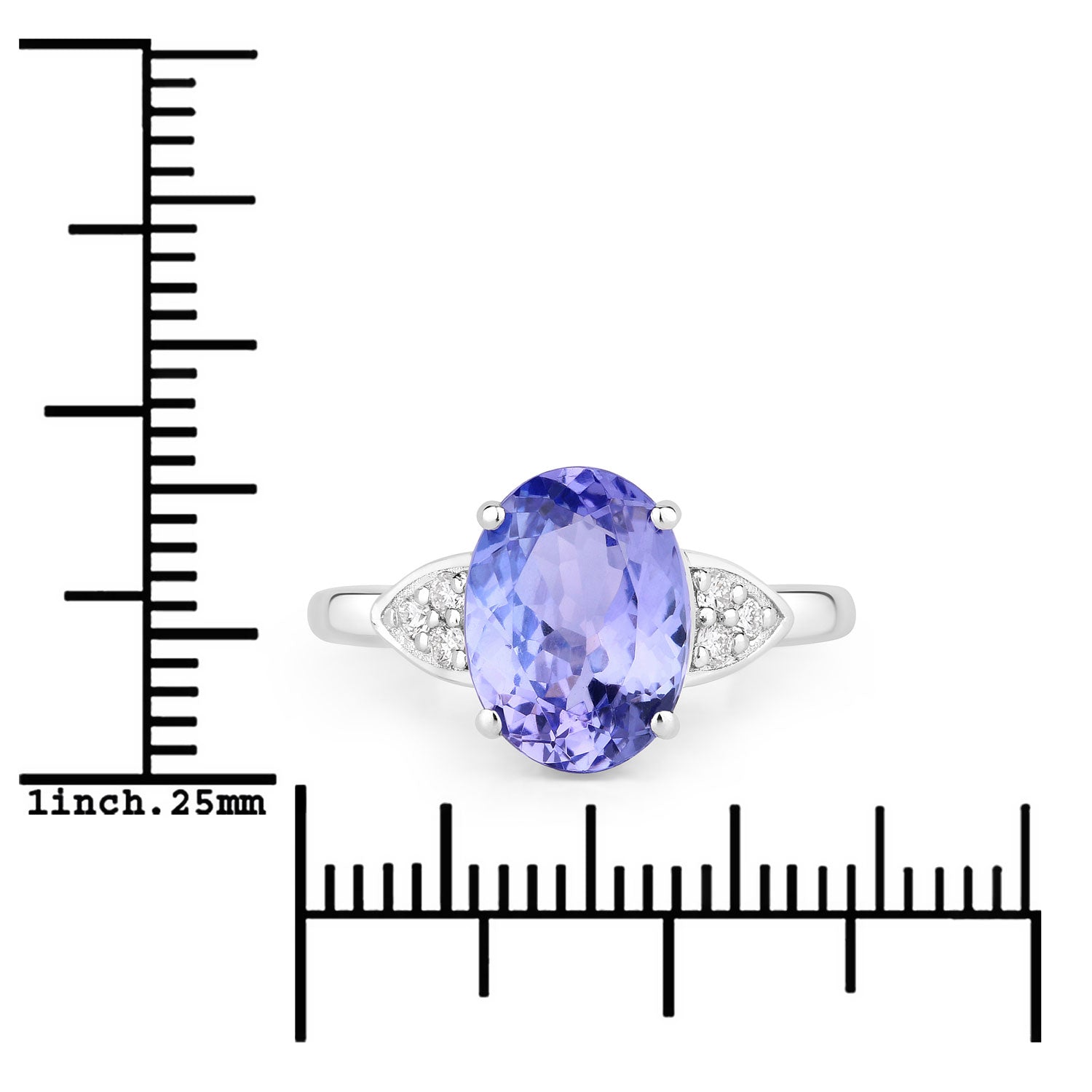 3.40 Cttw Oval Violet Tanzanite and Lab Diamond Rhodium over Silver Cocktail Ring