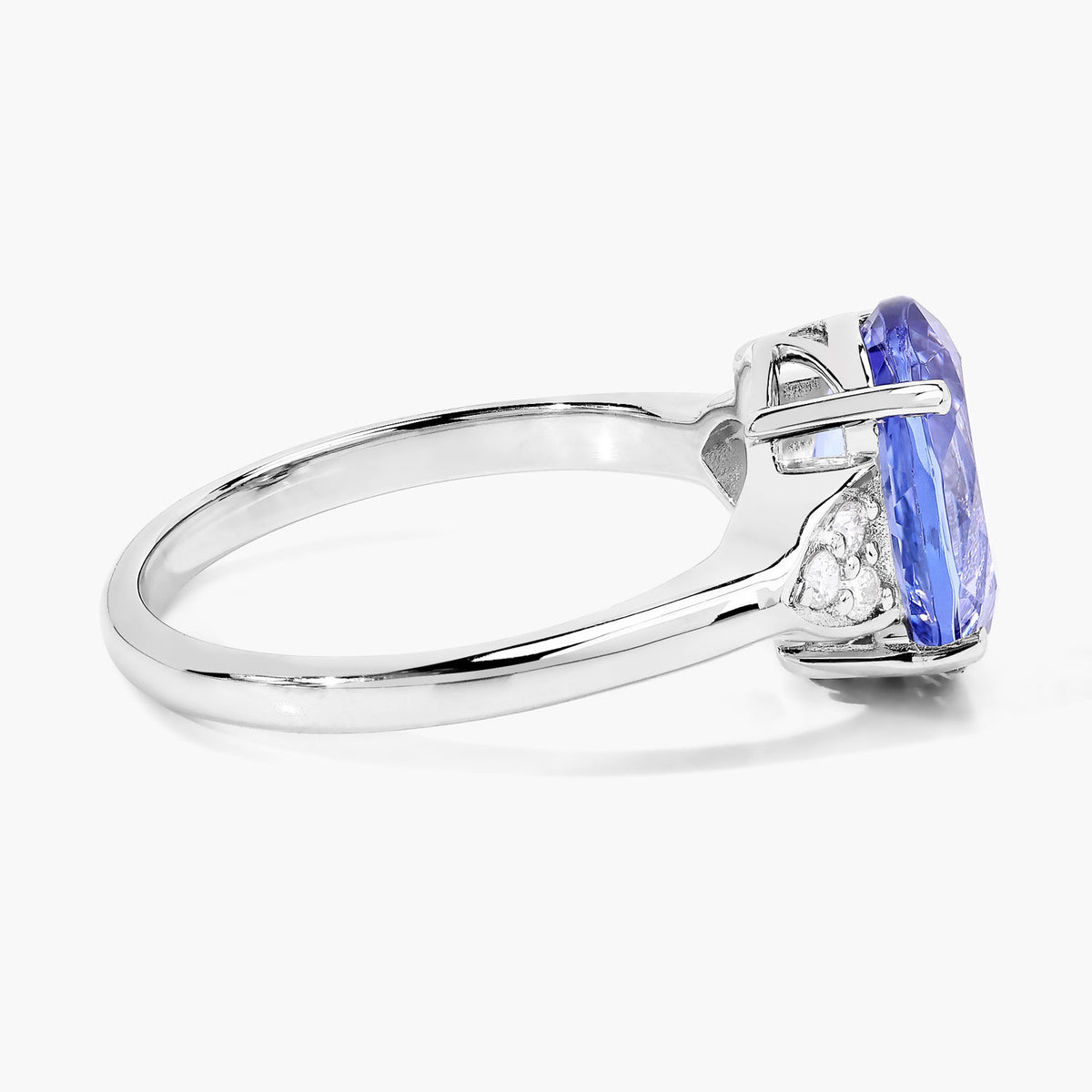 3.40 Cttw Oval Violet Tanzanite and Lab Diamond Rhodium over Silver Cocktail Ring