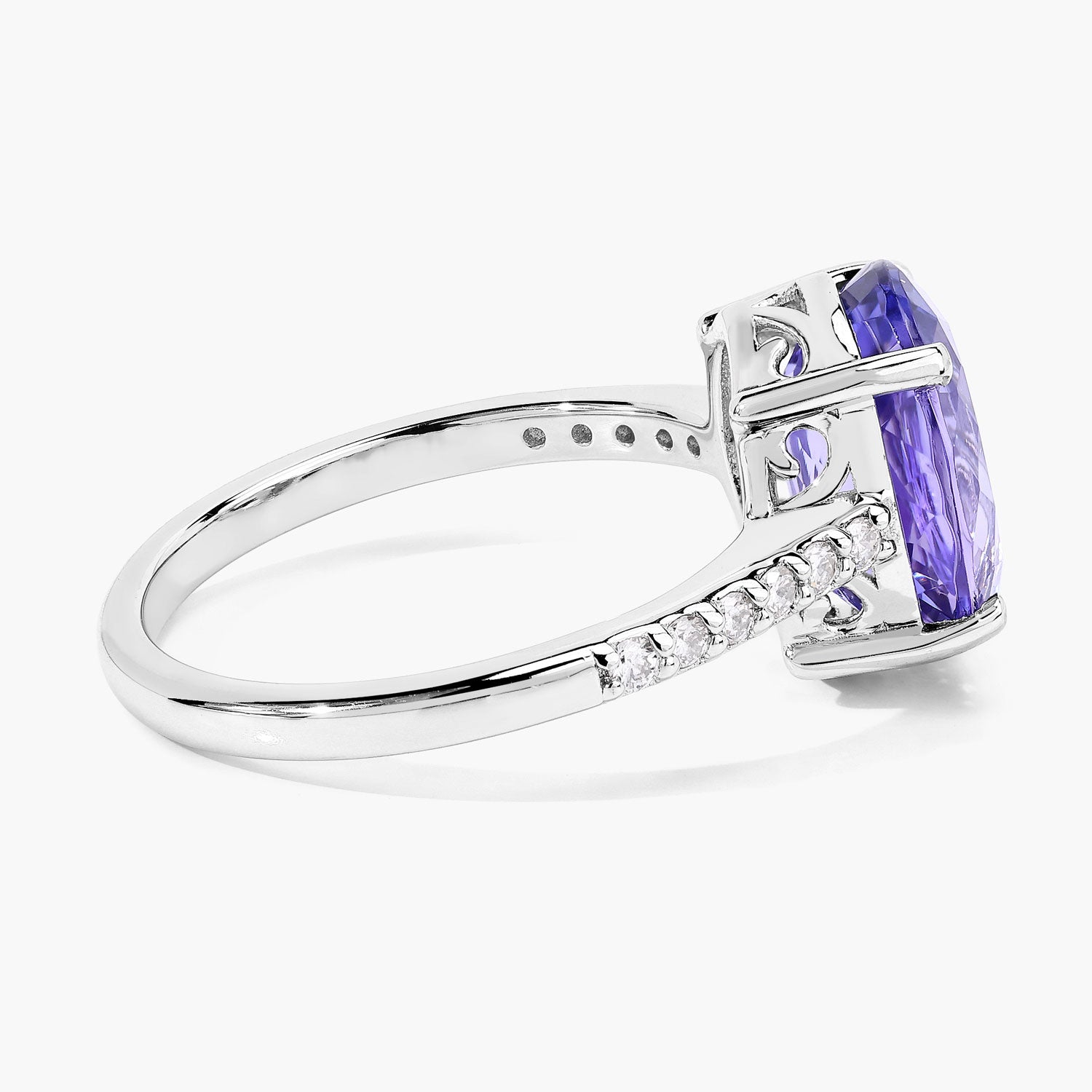 3.66 Cttw Oval Violet Tanzanite and Lab Grown Diamond Rhodium over Silver Bridge Ring