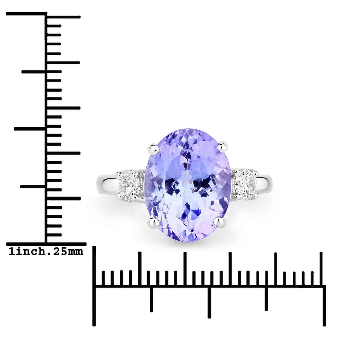 4.34 Cttw Oval Violet Tanzanite and Lab Diamond Rhodium over Silver 3-Stone Ring