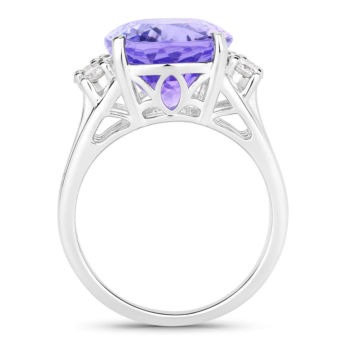 10.43 Cttw Oval Violet Tanzanite and Lab Diamond Rhodium over Silver Bridge Ring