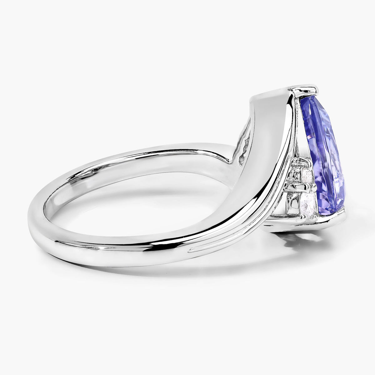 4.11 Cttw Pear Violet Tanzanite and Lab Diamond Rhodium over Silver Bypass Ring