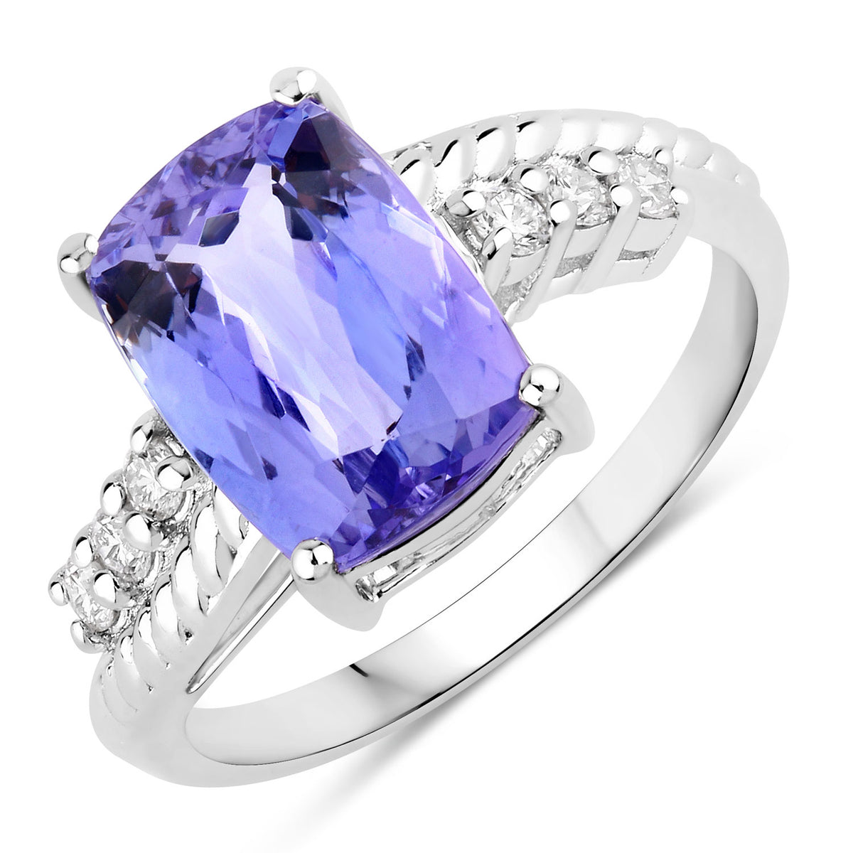 3.94 Cttw Cushion Violet Tanzanite and Lab Diamond Rhodium over Silver Bypass Ring