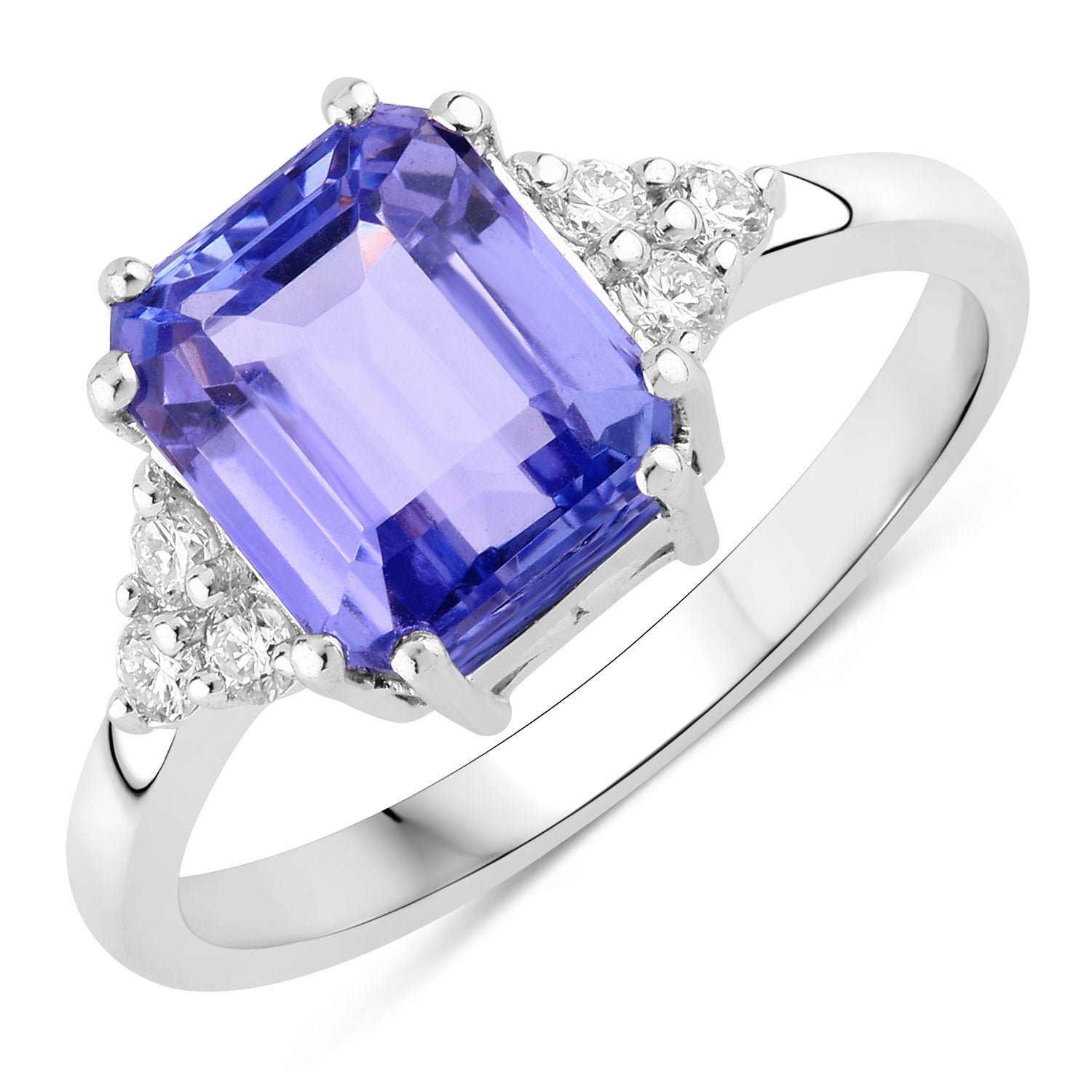 3.53 Cttw Octagon Violet Tanzanite and Lab Diamond Rhodium over Silver Side Cluster Cocktail Ring