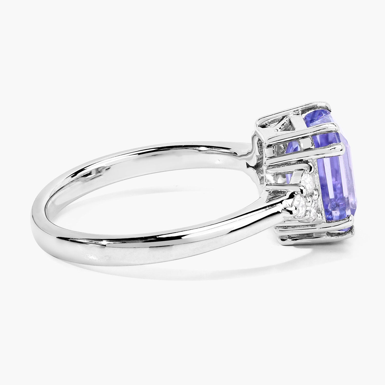 3.53 Cttw Octagon Violet Tanzanite and Lab Diamond Rhodium over Silver Side Cluster Cocktail Ring