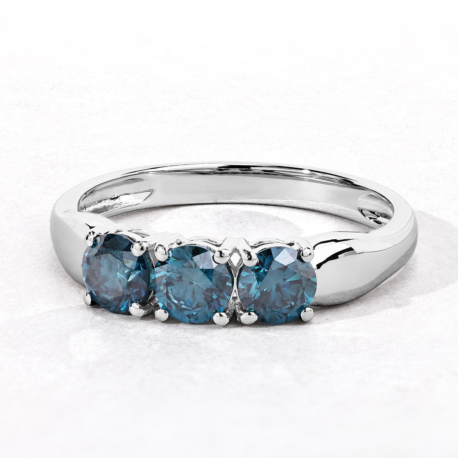 0.98 Cttw Round Teal Blue Diamond 14K White Gold Three Stone Ring
