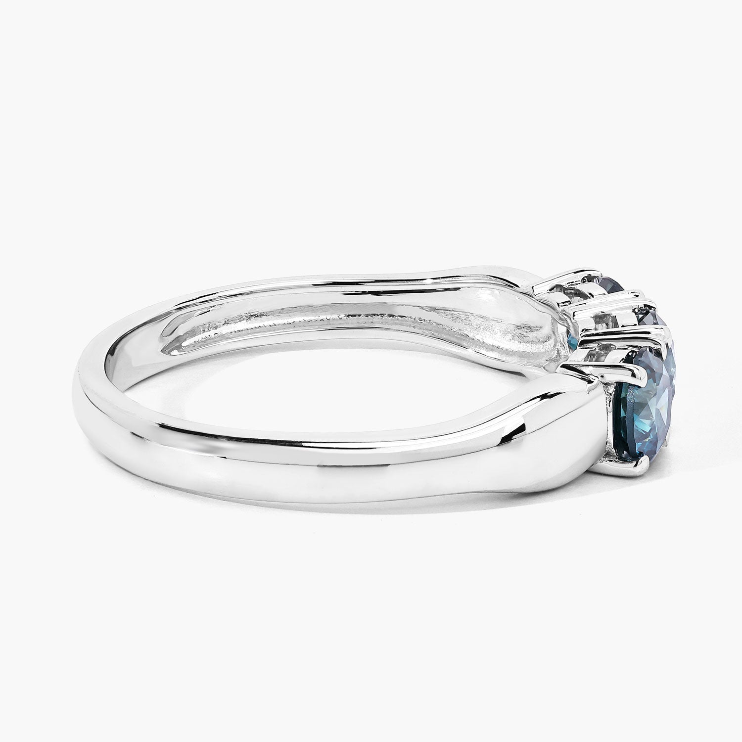 0.98 Cttw Round Teal Blue Diamond 14K White Gold Three Stone Ring