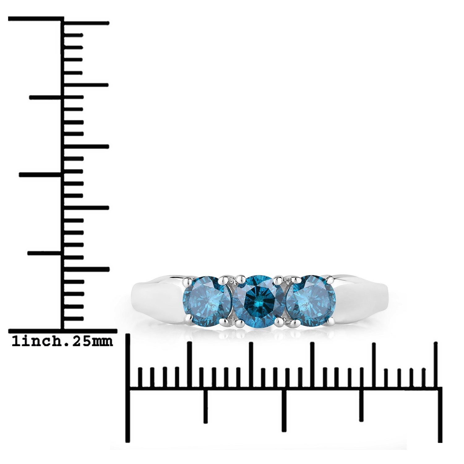 1.09 Cttw Round Teal Blue Diamond 14K White Gold Three Stone Ring
