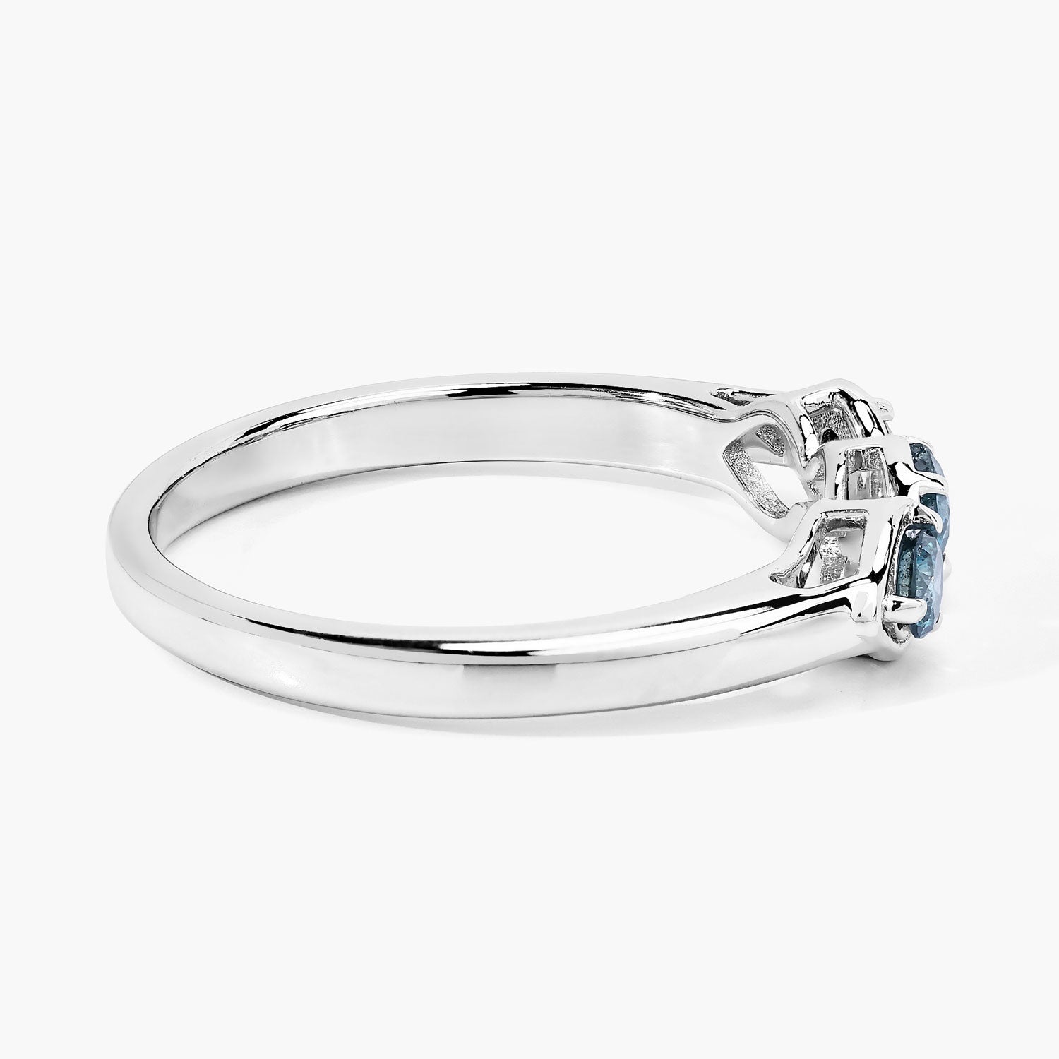 0.34 Cttw Round Teal Blue Diamond Rhodium Plated Silver 3-Stone Ring