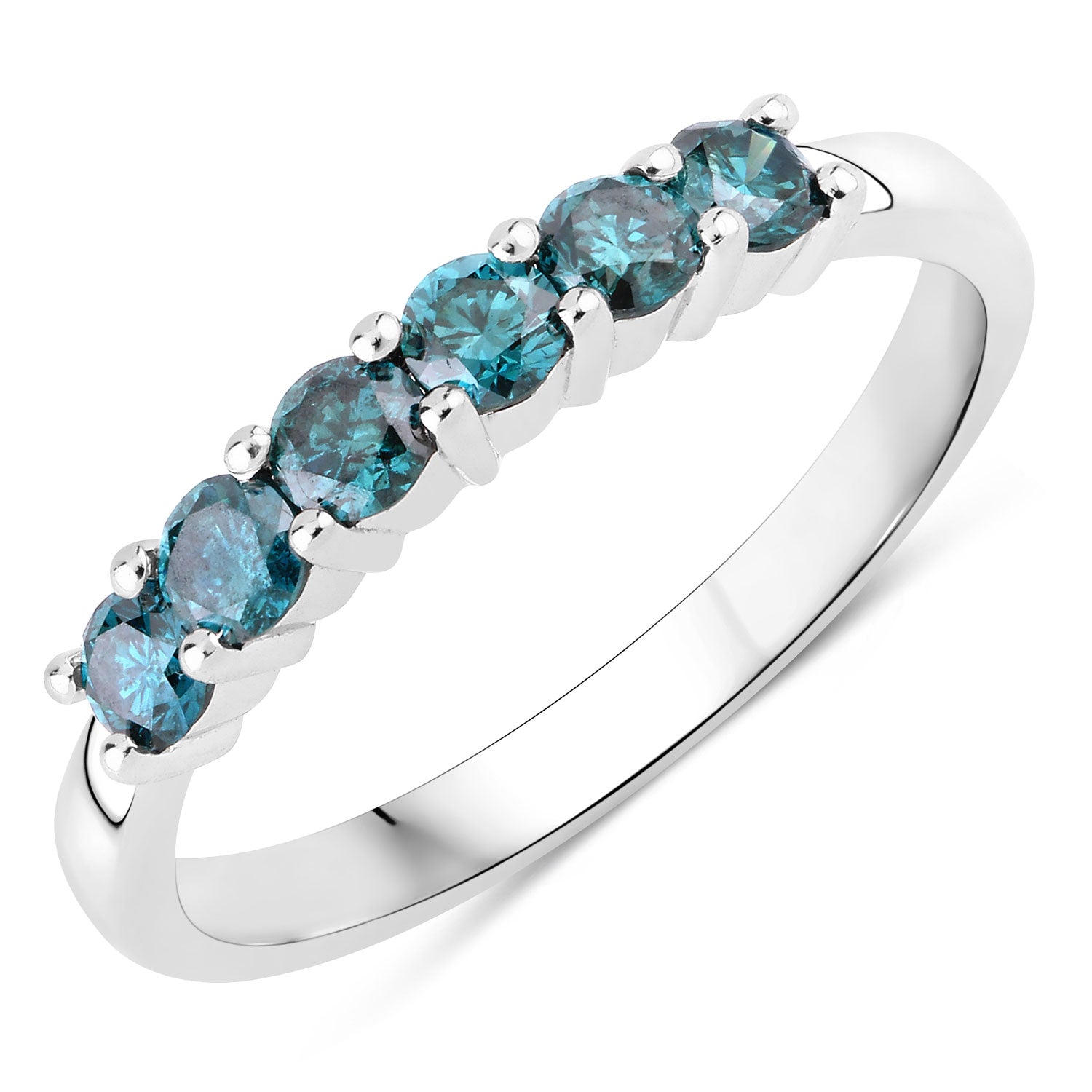 0.50 Cttw Round Teal Blue Diamond Rhodium Plated Silver 7-Stone Ring