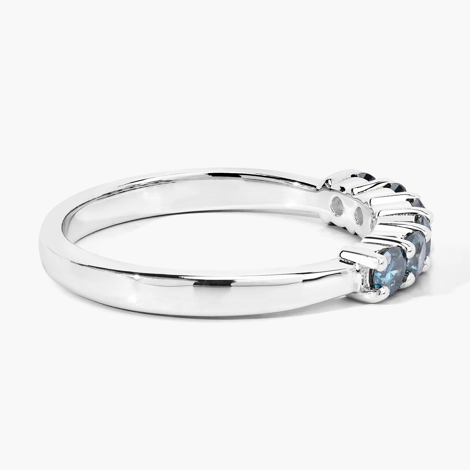 0.50 Cttw Round Teal Blue Diamond Rhodium Plated Silver 7-Stone Ring