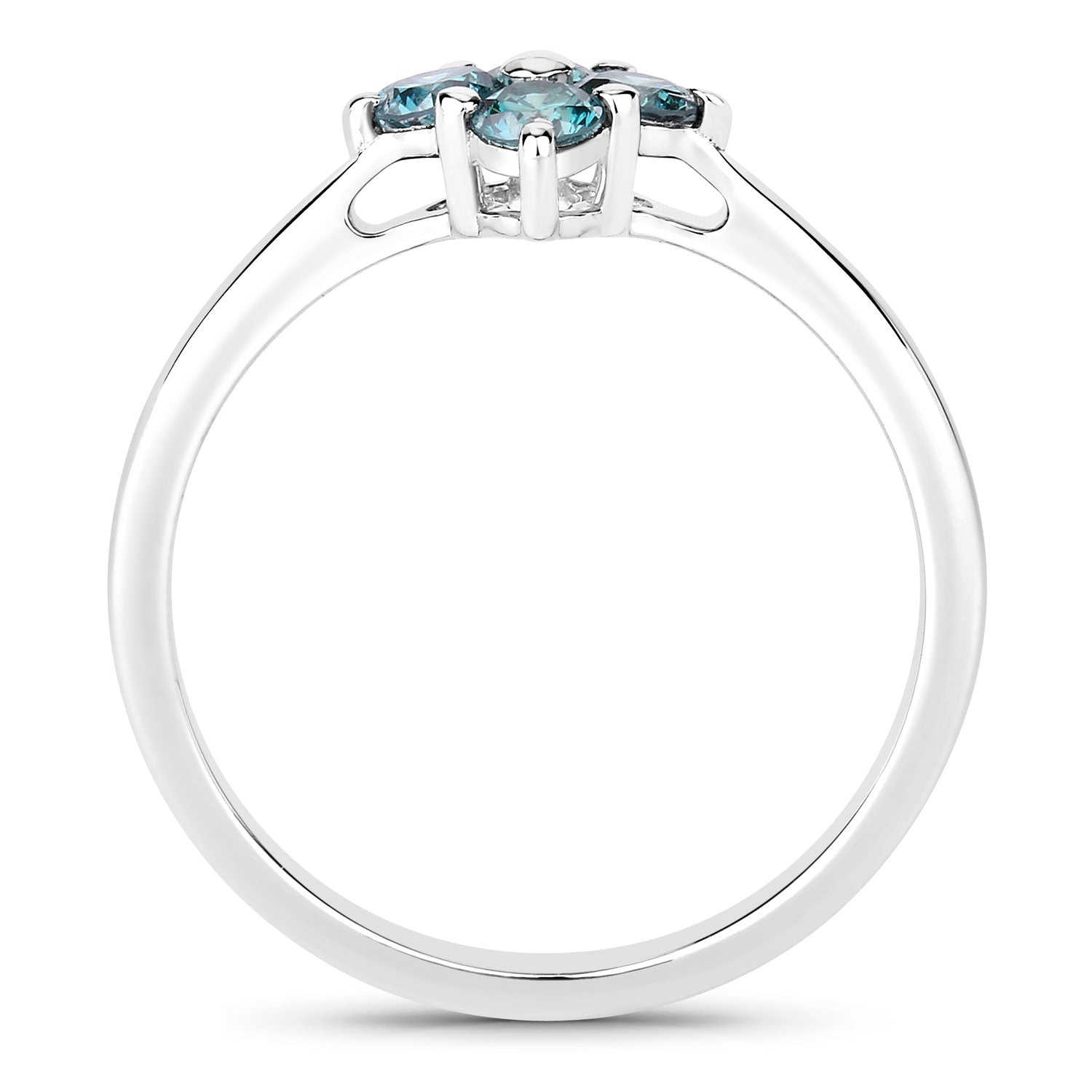 0.50 Cttw Round Teal Blue Diamond Rhodium Plated Silver Cluster Ring