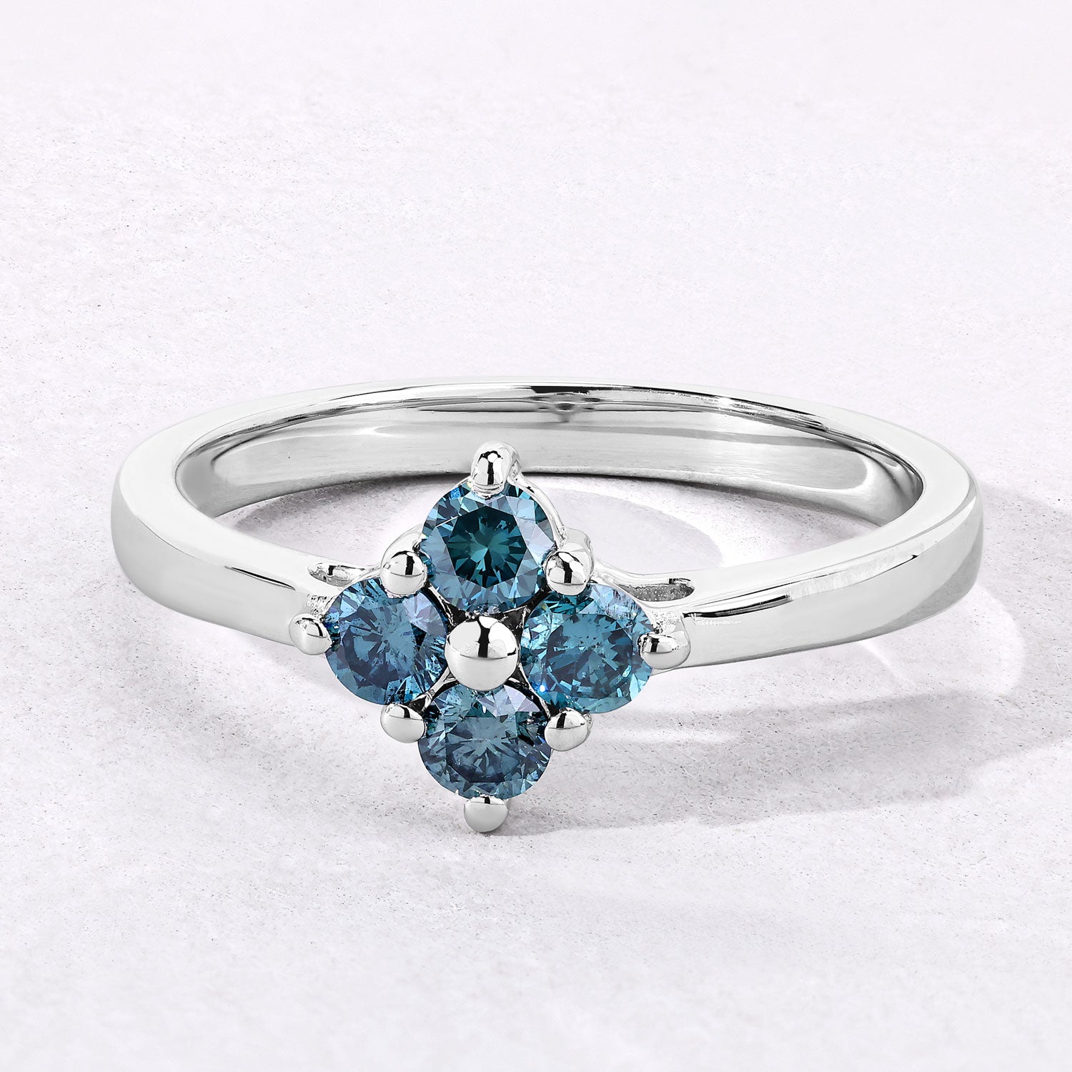 0.50 Cttw Round Teal Blue Diamond Rhodium Plated Silver Cluster Ring