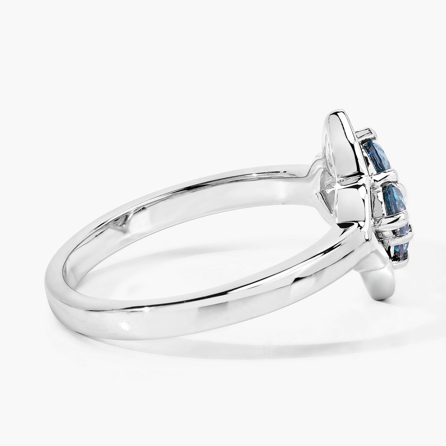 0.50 Cttw Round Teal Blue Diamond Rhodium Plated Silver Clover Cluster Ring