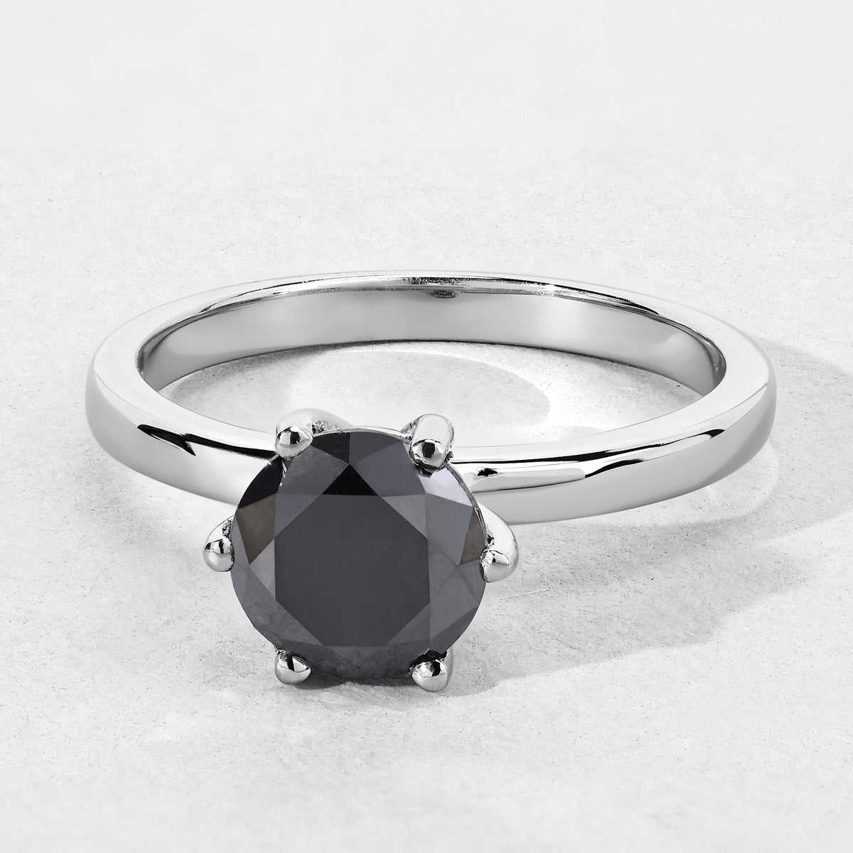1.81 Cttw Round Black Diamond Rhodium over Silver Solitaire Ring