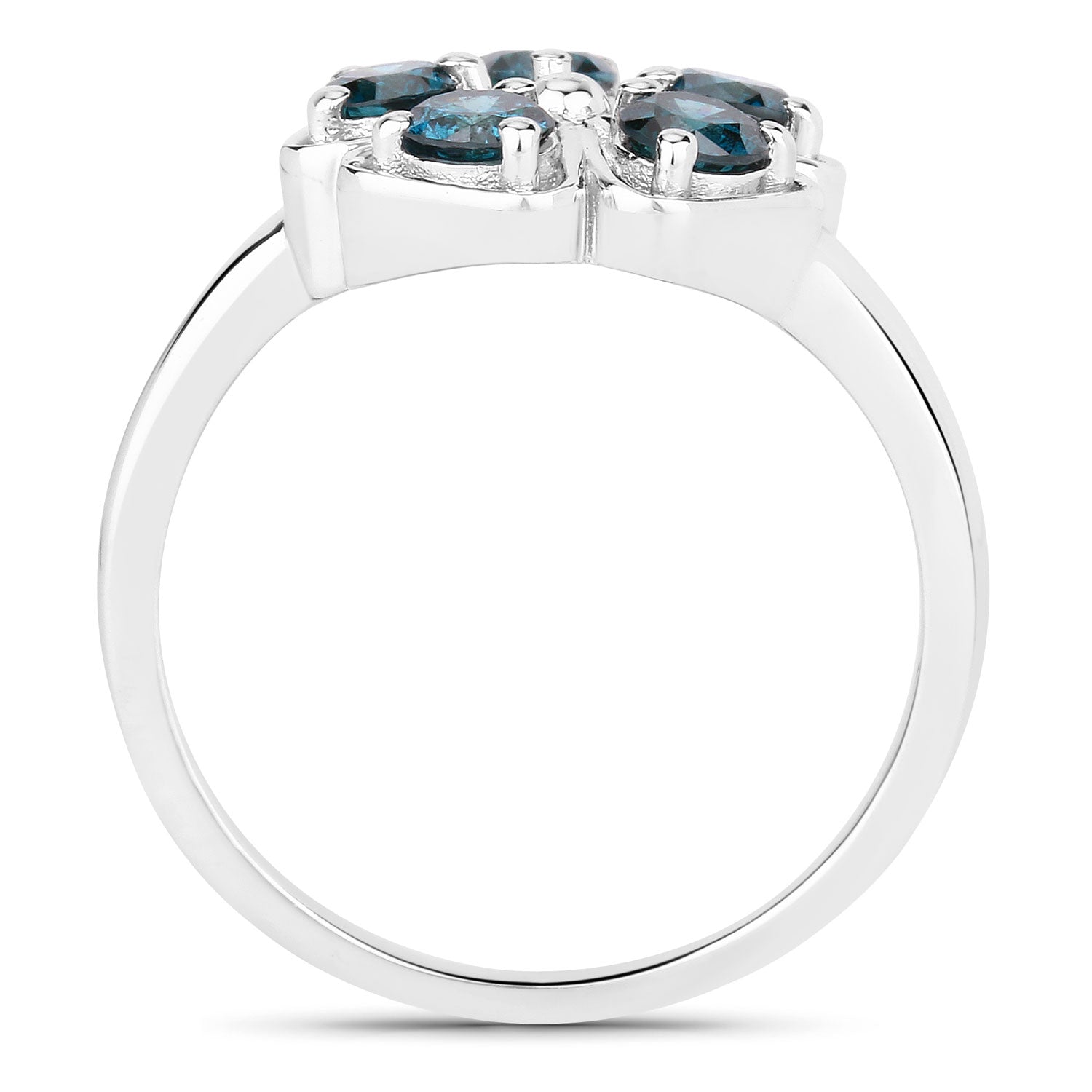 1.01 Cttw Round Teal Blue Diamond Rhodium Plated Silver Floral Cluster Ring