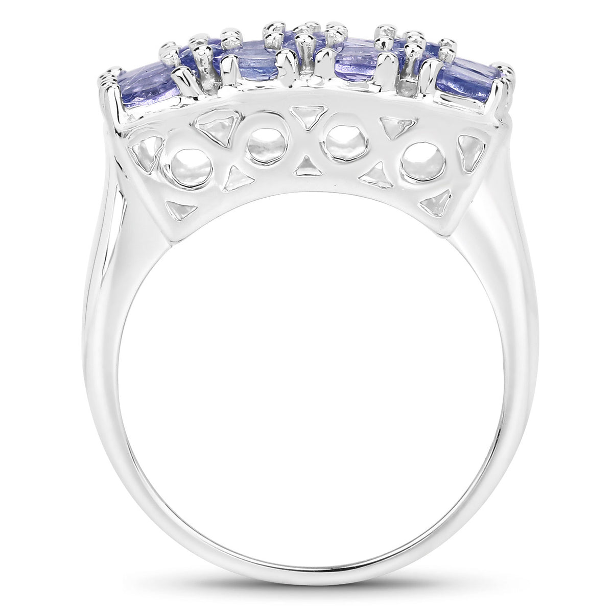3.04 Cttw Oval Violet Tanzanite Rhodium over Silver Rectangular Cluster Ring