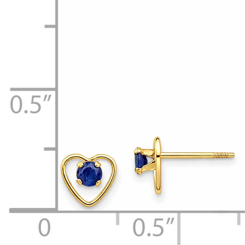 14k Yellow Gold Birthstone Heart Stud Earrings