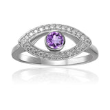 Natural Amethyst Evil Eye Ring with Moissanite Accents - FineColorJewels