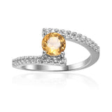 Elegant Natural Citrine Round Shaped Ring with White Sapphire - FineColorJewels