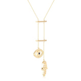 Gold Plated Hamsa Sapphire Evil Eye Necklace Eye of Protection Hamsa Necklace - FineColorJewels