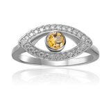 Natural Citrine Evil Eye Ring with Moissanite Accents - FineColorJewels