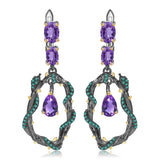 Exotic Nature Inspired Amethyst Earrings.
$ 50 - 100, Amethyst, Purple, Oval, 925 Sterling Silver, Drop, Dangle, Hoop