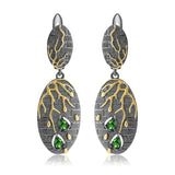 Artisan Gold Plated Dangling Diopside Earrings, $ 50 - 100, Green, Pear, 925 Sterling Silver, 925 Sterling Silver - Gold Plated Yellow, Dangle, Drop