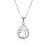 Classic White Topaz Pear Shaped Pendant.
$ 50 & Under, White Topaz, White, Pear, 925 Sterling Silver, Halo