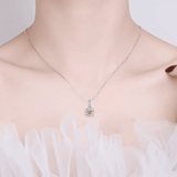 model showcasing White Solitaire Pendant Necklace Moissanite Minimalist Necklace  - FineColorJewels