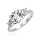 Classic Round White Topaz Engagement Ring, $ 50 & Under, White Topaz, White, Round, 925 Sterling Silver, 6, 7, 8, Three Stone