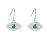 Genuine Emerald Rhodium Plated Evil Eye EarrringsGreen Emerald Dangling Earrings | May Birthstone Earrings