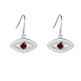 Natural Garnet Rhodium Plated Evil Eye Earrrings garnet earrings evil eye earrings mal de ojo earrings red eye earrings silver evil eye dangling evil eye dangling earrings protection earrinngs evil eye charm protection jewelry summer jewelry protection jwelery gift from daughter