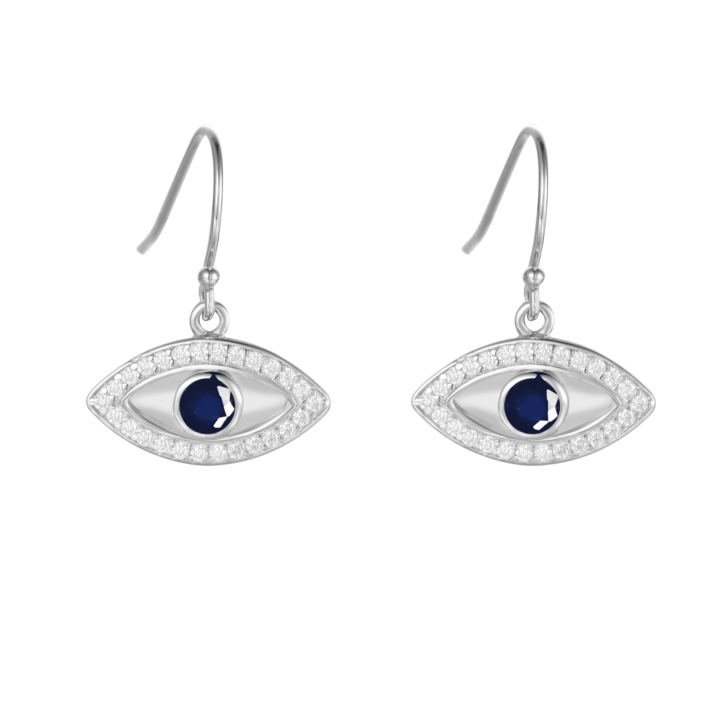 Genuine Sapphire Rhodium Plated Evil Eye Earrrings