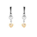 Natural Citrine Dangling Rhodium Heart Earrings