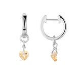 Natural Citrine Dangling Rhodium Heart Earrings