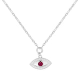 Genuine Ruby Rhodium Plated Evil Eye Necklace