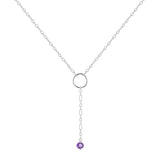 Natural Amethyst Dainty Round Rhodium Necklace Dainty Natural Amethyst Y Pendant Necklace 