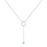 Natural Blue Topaz Dainty Round Rhodium NecklaceNatural Blue Topaz Y Pendant Necklace Dainty Chain Necklace