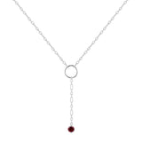 Natural Garnet Dainty Round Rhodium NecklaceNatural Red Garnet Necklace Pendant Dainty Chain Y Necklace